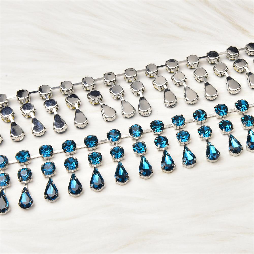 1Meter Beautiful Rhinestones Tassel Chain Round Water Drop Diamond DIY Necklace Costume Crystal Trim Wedding Dress Decoration