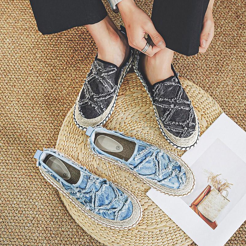 2024 Винтажная мужская повседневная обувь Летние дизайнерские эспадрильи Мужская парусиновая обувь Дышащие мокасины без застежек Мужская обувь на плоской подошве для вождения