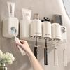 Toothbrush Toothpaste Storage Rack 4 Grid Multiple People No Punching Required Wall Mounted Family Gargle Cup Toilet Supplies