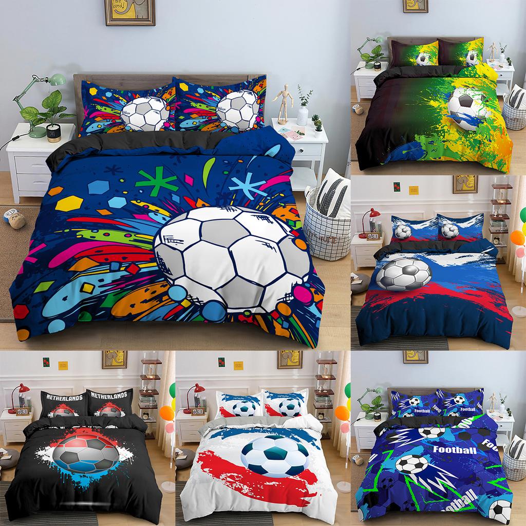 Комплект постельного белья с 3D цифровой печатью для спальни, пододеяльник для футбола, наволочка, постельное белье, односпальная двуспальная кровать, полный размер, 2/3 шт., микрофибра