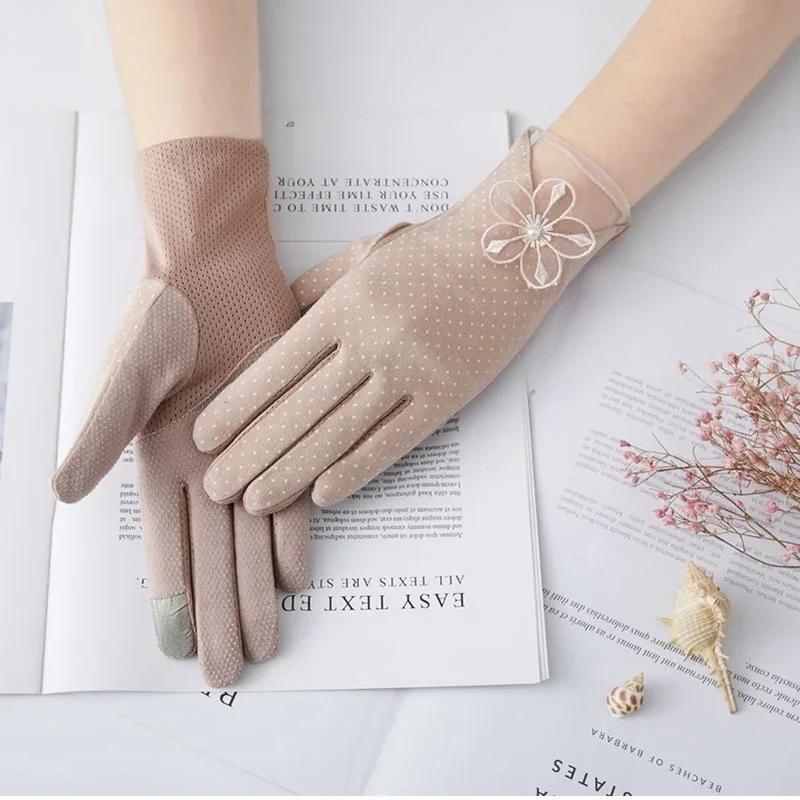 Кружевные перчатки для защиты от солнца Летние простые женские уличные хлопковые перчатки с сенсорным экраном Тонкие дышащие короткие перчатки для вождения, езды на велосипеде