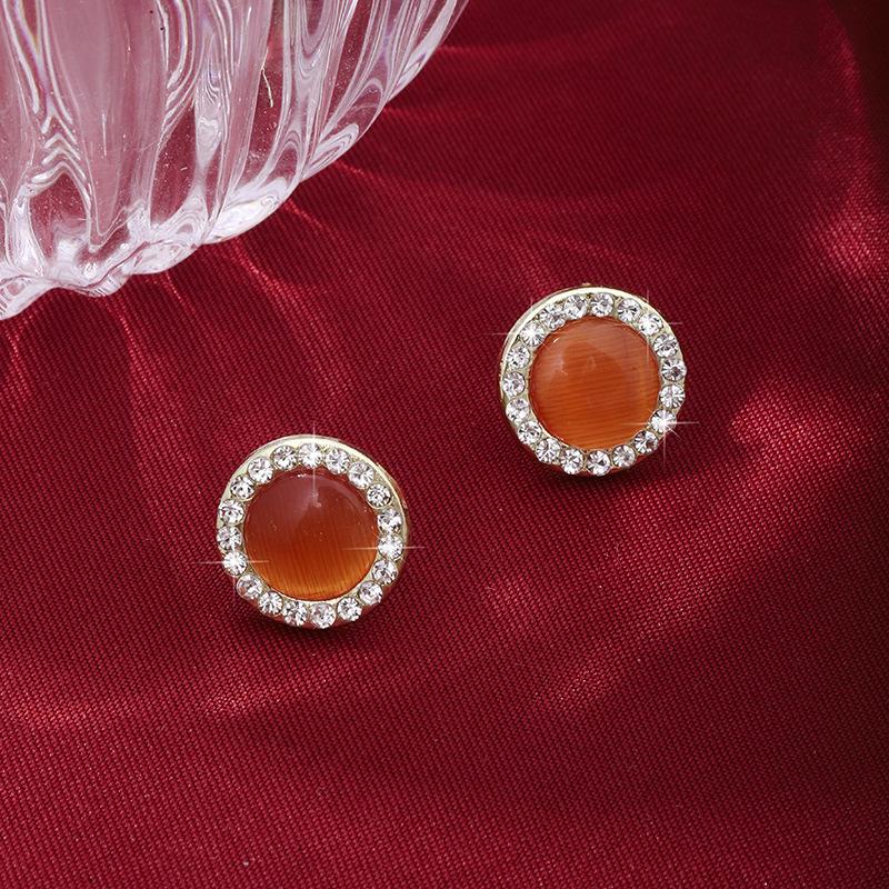S Silver Needle Opal Diamond Pearl Stud Earrings Colored Round Earrings Earrings