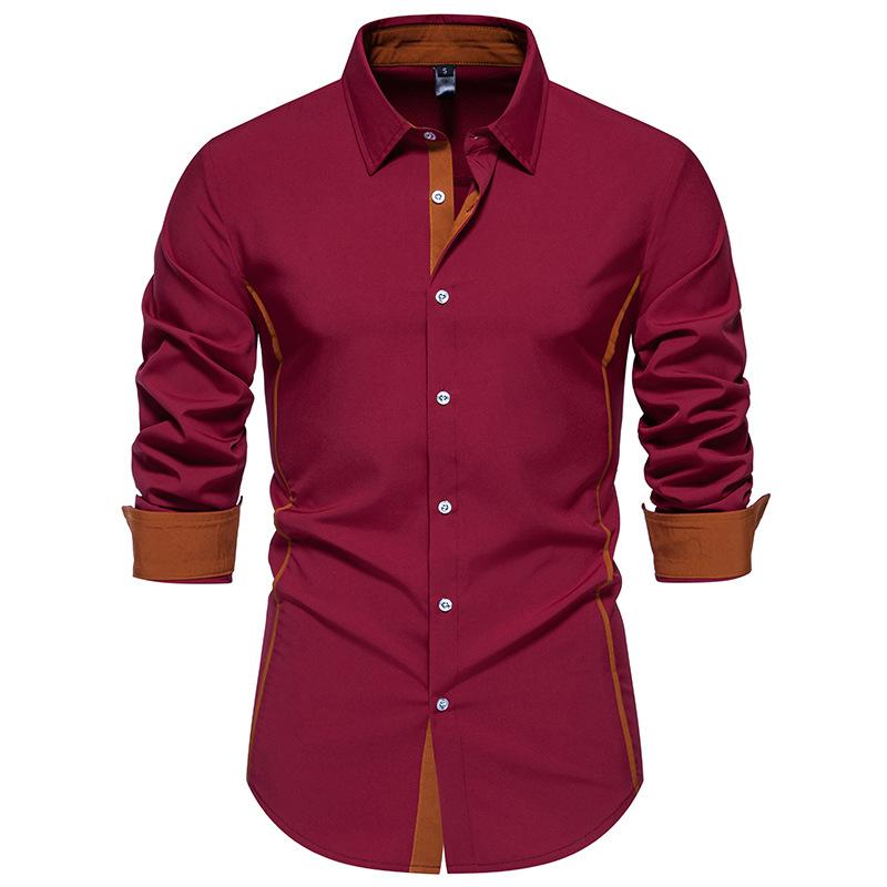Мужская рубашка с длинным рукавом в стиле business casual, контрастная планка с цветными вставками, длинный рукав