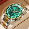 Multi-function Chronograph Three-eye Quartz Watch Waterproof Luminous Green Water Ghost Men's Watch