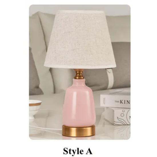 Европейские креативные розовые/синие керамические маленькие настольные лампы, тканевый абажур для детской комнаты, светодиодная лампа для прикроватной тумбочки, прихожей и студии AS009