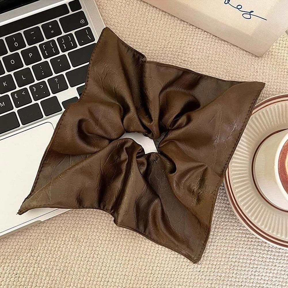 Korean Style Soft PU Scrunchies Elastic Retro Ponytail Holder Square Leather Hair Tie Gifts
