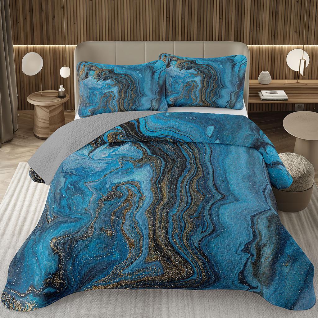 Marble Grain Bedspread Twin King,Abstract Marble Texture Design Quilted Marbling Coverlet Set Ink Fluid Art Quilt Set Home Decor