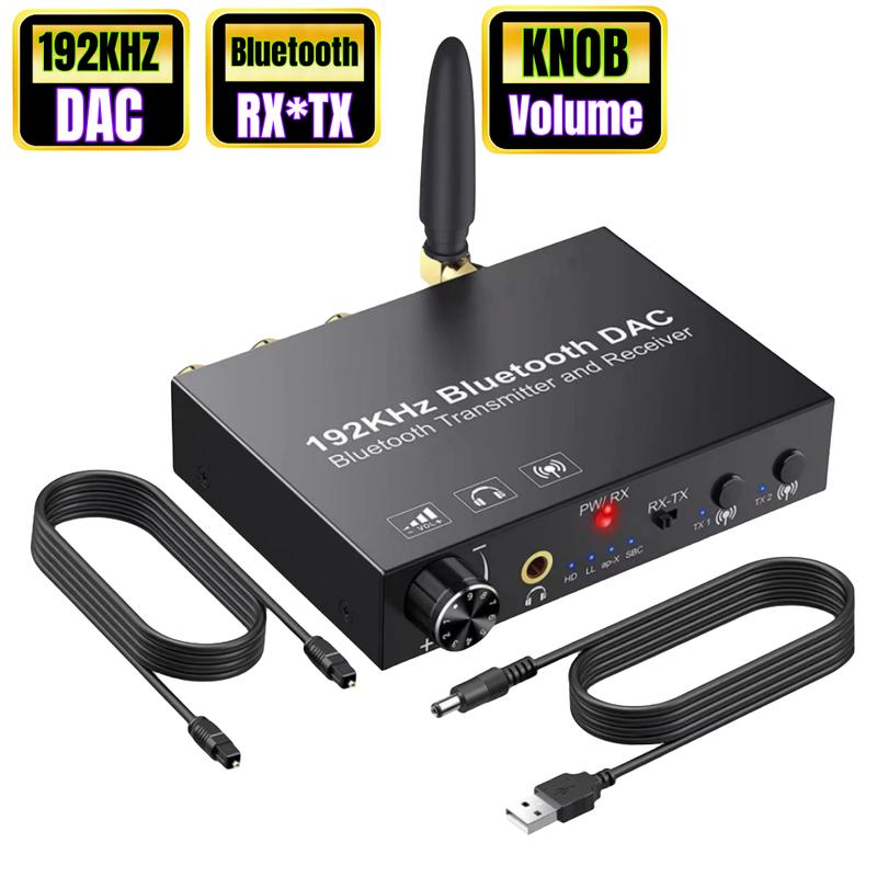 192KHz Bluetooth DAC Digital to Analog Audio Converter Bluetooth Audio Transmitter Receiver with aptX Low Latency for Headsets