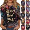 Women's Fashion Casual Three-quarter Sleeve New Year Printed Round Neck Top New Year 2025