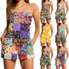 Women's Casual Fashion Floral Print Sleeveless Suspenders With Pockets Jumpsuit Shorts