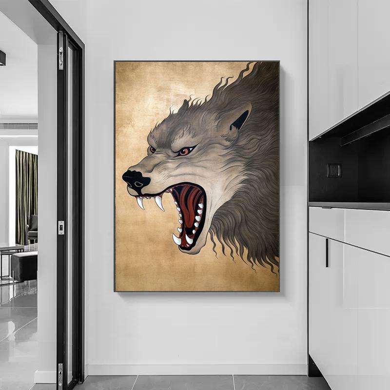 Traditional Japanese Ukiyo-e Lion Wolf Lynx Fox Vintage Animals Poster Print Canvas Painting Wall Picture for Room Home Decor