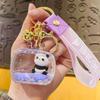 Clear Acrylic Quicksand Panda Keychain Bell Decor House Keys Keyring with Lanyard Doll