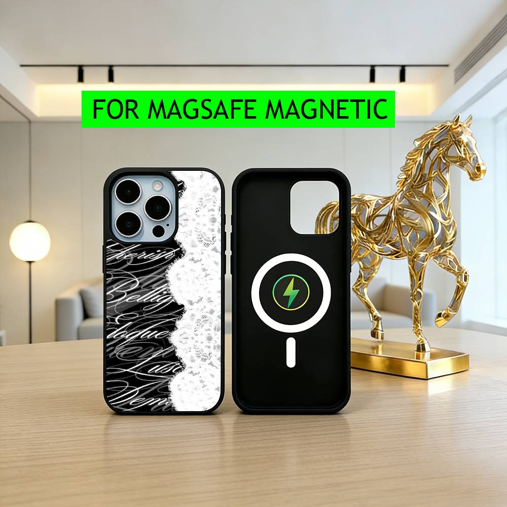 Красивый черный чехол для телефона с принтом l-lace для iPhone 17, 16, 15, 14, 13, 12, 11 Plus, Pro, магнитный, для беспроводной зарядки Magsafe