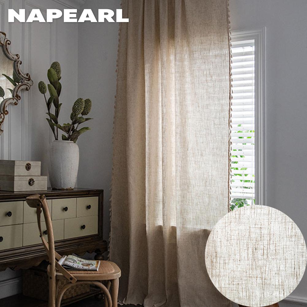 1 шт. NAPEARL, бежевая хлопково-льняная тюльовая пряжа, занавеска, современная однотонная 40% полузатеняющая оконная драпировка для гостиной, спальни, домашний декор