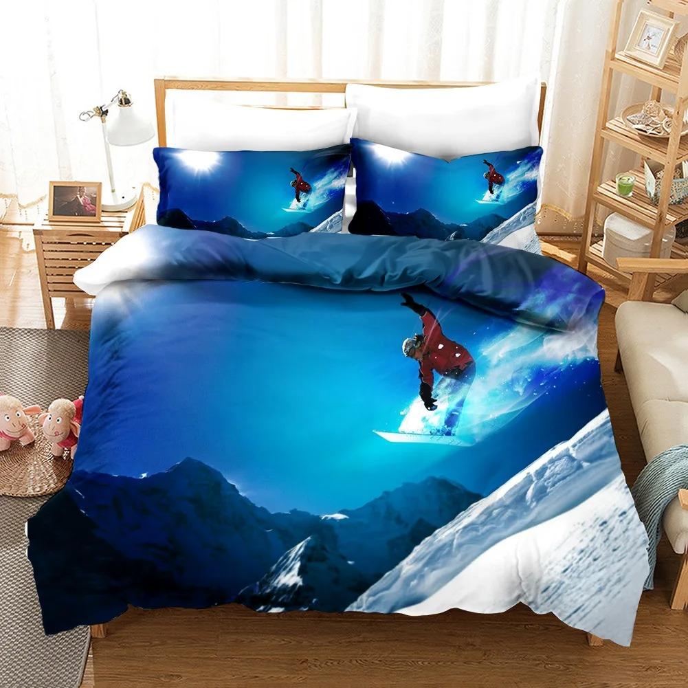 Ski Duvet Cover Microfiber Extreme Sports Theme Twin Bedding Collection Winter Sport Ski Snow Mountain Landscape Queen King Quilt Cover