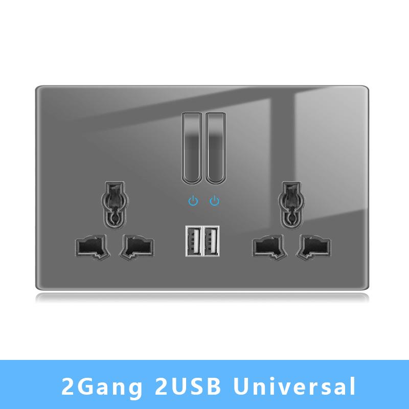 Настенный выключатель света Панель светодиодных индикаторов UK EU FR Универсальная электрическая розетка USB Фортепианные клавиши Самовосстанавливающиеся настенные выключатели Телевизор Компьютер