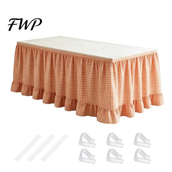 Plaid Table Skirt for Classroom Ruffled Skirt, Durable Polyester Cover with Hook And Desk Teachers Loop Fasteners, Decorative Party Wedding