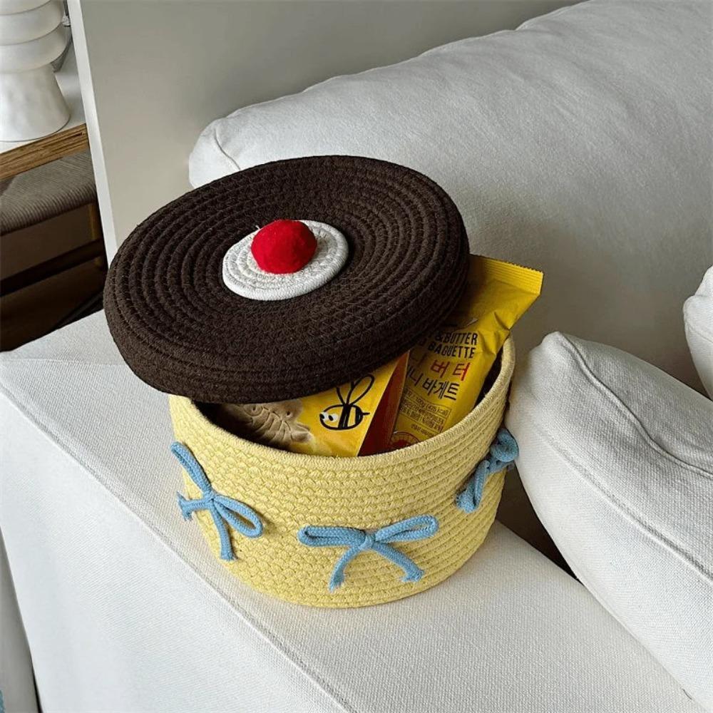 Woven Miscellaneous Basket Cartoon Coffee Table Box Cute Bow Storage Box  Desktop Storages