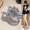Large Size Dad Shoes Women 2025 Silver New Autumn Mesh Versatile Thick Sole Breathable Height Increase Casual Sports Shoes 42