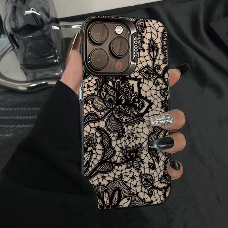 Lace Flowers Phone Case For IPhone 17 Air 16 E 15 14 11 Pro Max 15 Plus 13 12 Pro Max Case Laser Bumper Shockproof Cover Coque