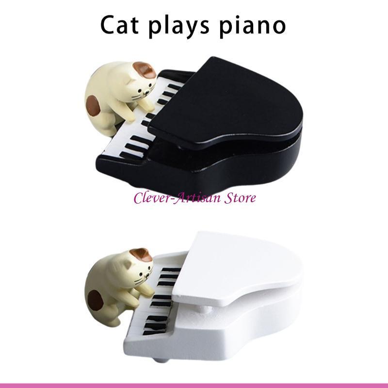 E06B Resins Cats Musician Sculptures Ornaments Set for Photography and Table Decors