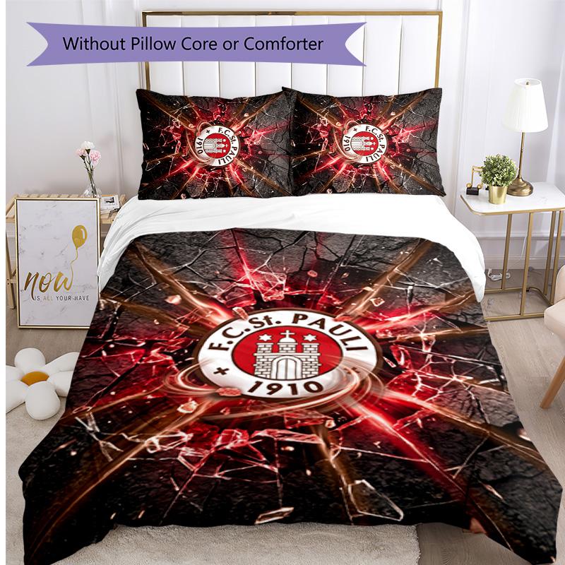 FC St. Pauli Football Printed 3 Pieces Bedding Set, Comfortable Skin Friendly Bedroom Duvet Cover Set