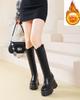 Fashion 11CM Microfiber Genuine Leather Platform Wedges Knee High Boots Woman Plush Modern Hidden Heel Winter Autumn Shoes Plush