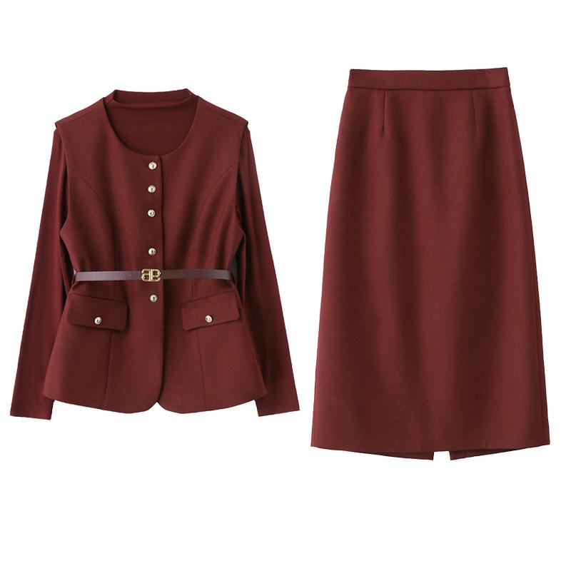 2025 Весенний женский комплект для похудения: рубашка, жилет и юбка