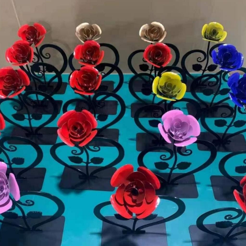 Железная металлическая роза, кованые вручную, искусственные розы, цветы на день рождения, свадьбу, день святого валентина, день матери, домашний сад, пряжа, патио, декор (красный)