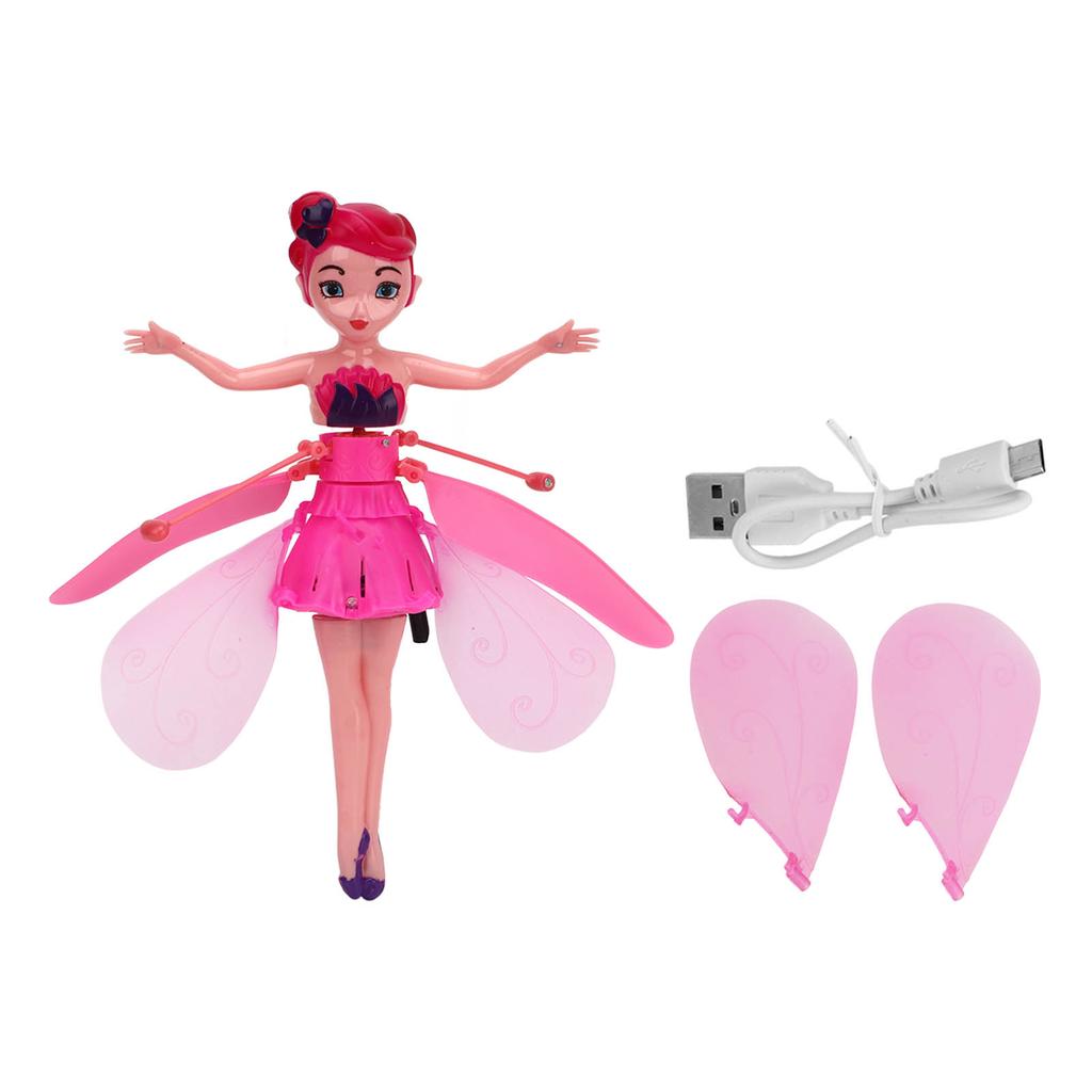 Flying Fairy Princess Doll Luminous Gesture Sensing USB Rechargeable Sky Dancers Flying Dolls for Girls Pink