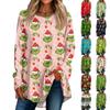 Женская рождественская принтовая рубашка с длинным рукавом, круглый вырез, пуловер, футболка, топ, пуловер