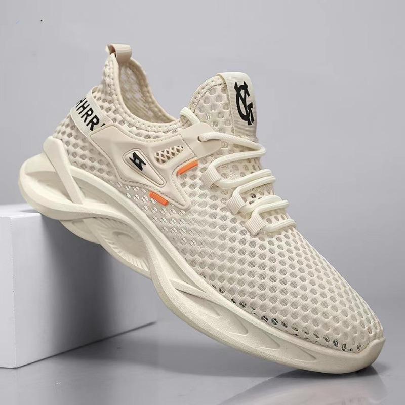 Молодые и молодые простые однотонные модные и дышащие спортивные туфли летняя мужская обувь сетчатая толстая подошва легкая повседневная обувь