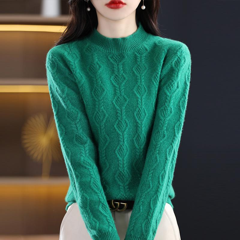 Кардиган с ромбовидным узором и вырезами, с полувысоким воротником, для женской весны и осени, новый, свободный и универсальный, модный шерстяной базовый топ-рубашка