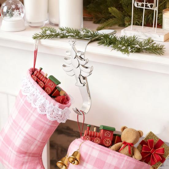 Металлический крючок для рождественского чулка, держатель для чулка на камин, снежинка, олень, дерево, Санта, крючок для каминной полки для подвешивания праздничных украшений, гирлянд
