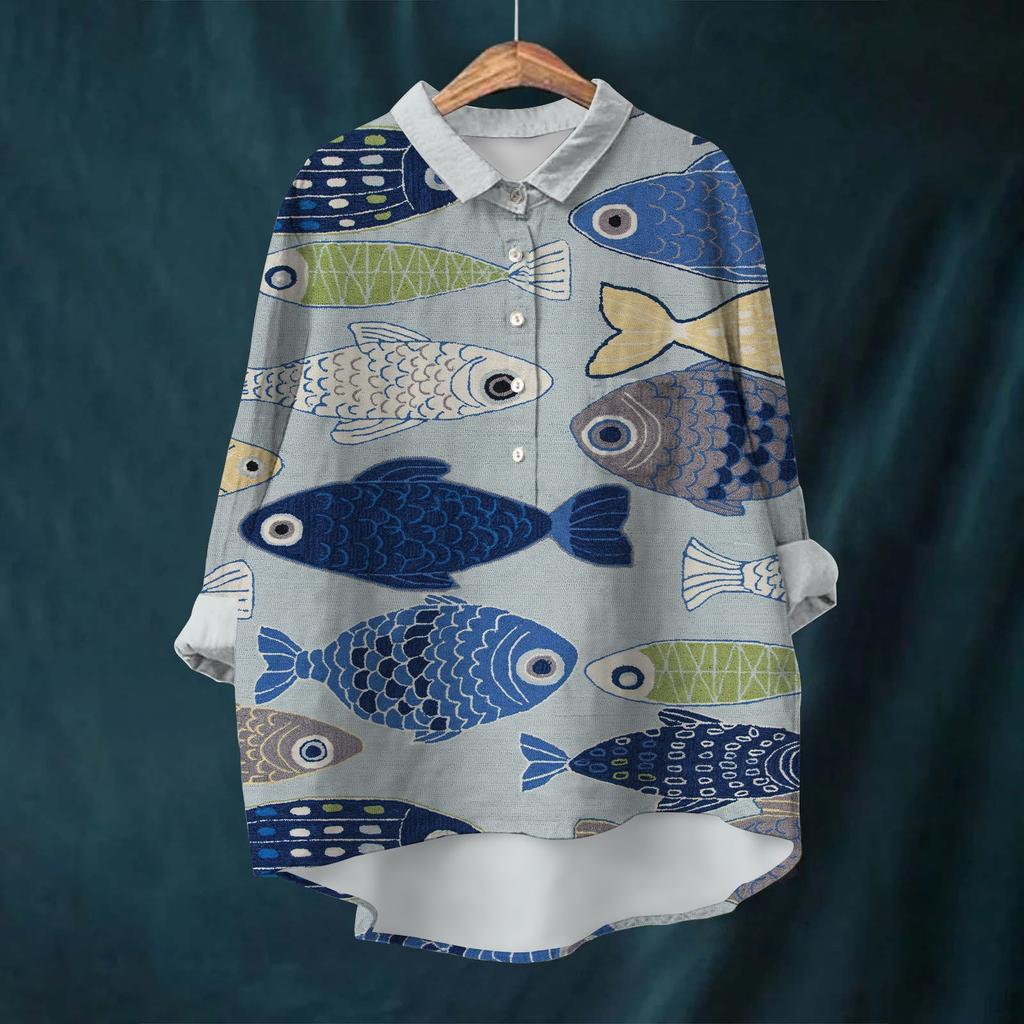 Рубашки с принтом в виде животных и цветов Гавайи Полиэстер Повседневные Блузки и рубашки с длинным рукавом для женщин