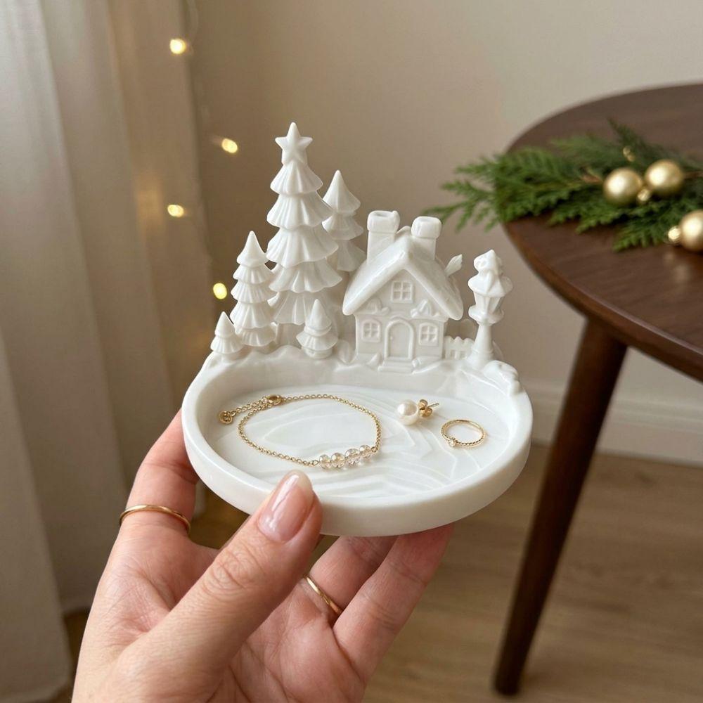 Cartoon Christmas Village Decor Tray 3D Printed Holiday Trinket Storage Tray Christmas Party
