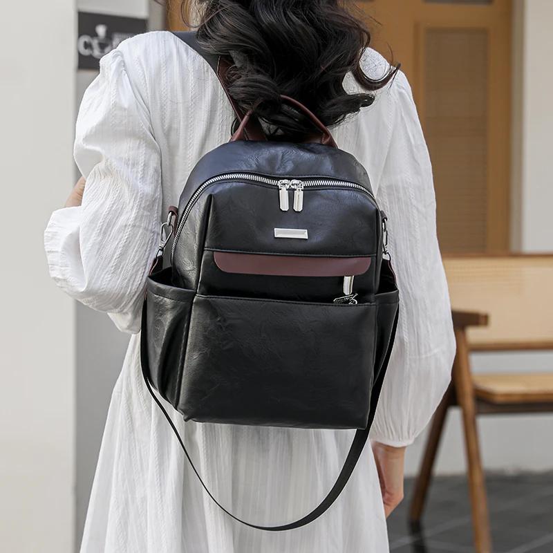 Fashion Luxury leather backpack women vintage shoulder bag high capacity travel backpack school bags girls mochila feminina