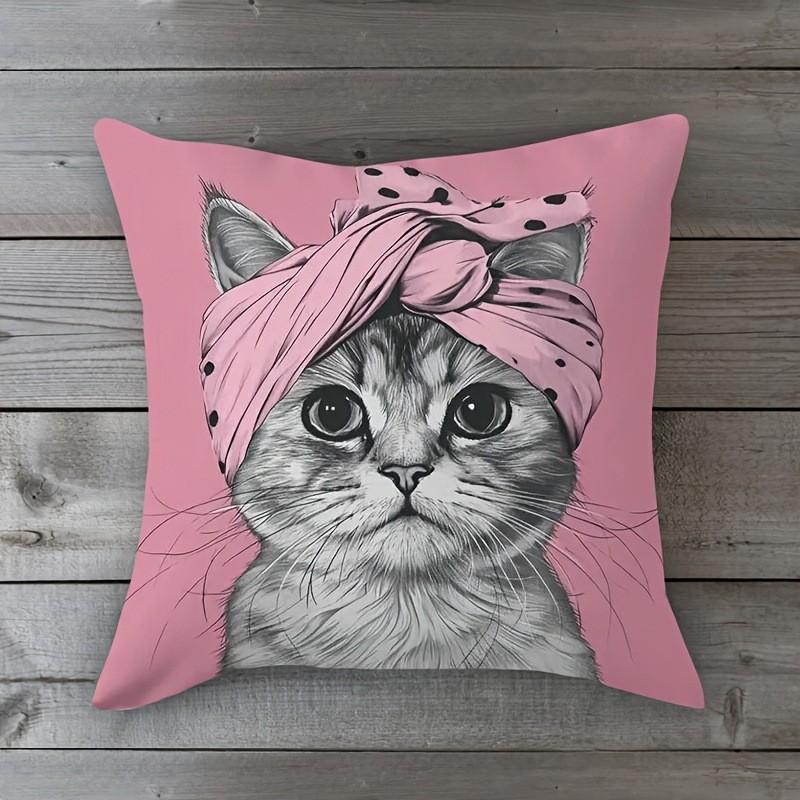 Vibrant Bohemian Style Short Plush Pillow Cover 45x45cm Charming Kitten Living Room Bedroom Decor (Pillow Insert Not Included)