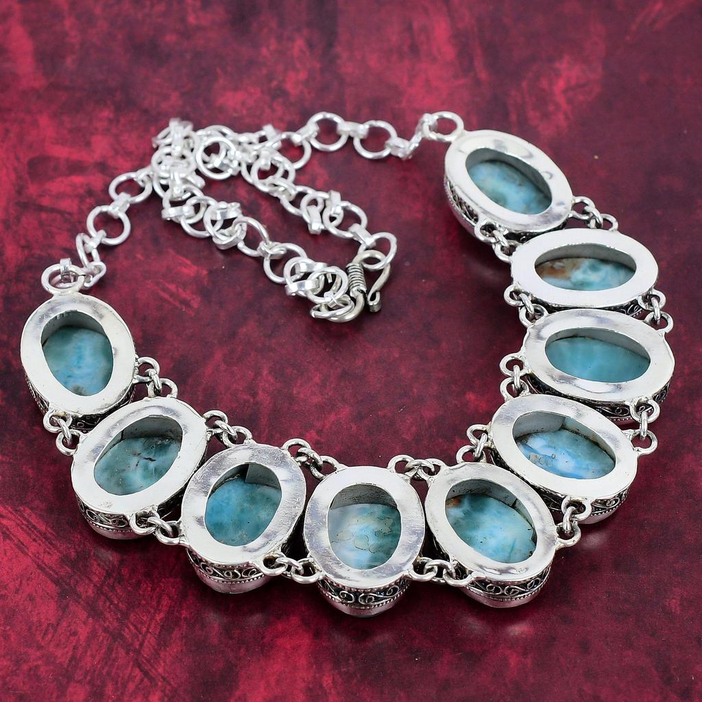 Larimar Gemstone Jewelry, Handmade 925 Solid Sterling Silver Jewelry, Unique Bracelet & Necklace Jewelry Set For Thanksgiving