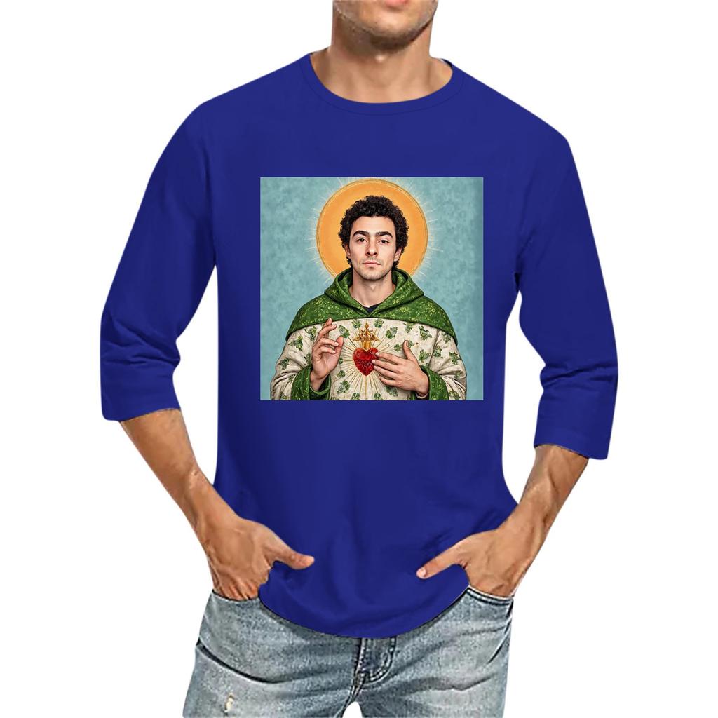 Мужская футболка с круглым вырезом и рукавом семь четвертей, мужская повседневная свободная футболка с рукавом семь четвертей