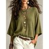 2026 Fall Womens Solid Knit Sweater Loose Oversized Sleeve Round Neck Casual Outerwear