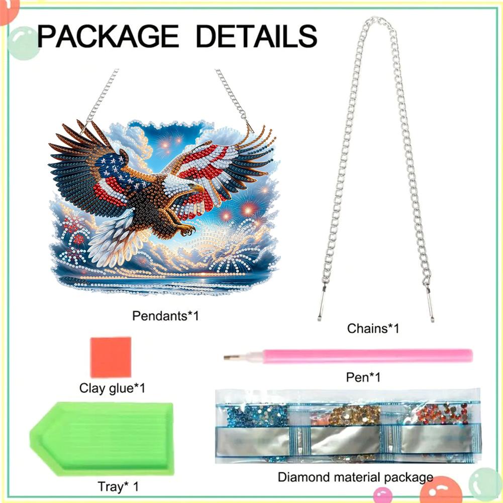 US Flag Eagle 2D Flat DIY Rhinestone Diamond Art Window Pendants Hanging Diamond Art Kits Window Hanging Art for Home Decor