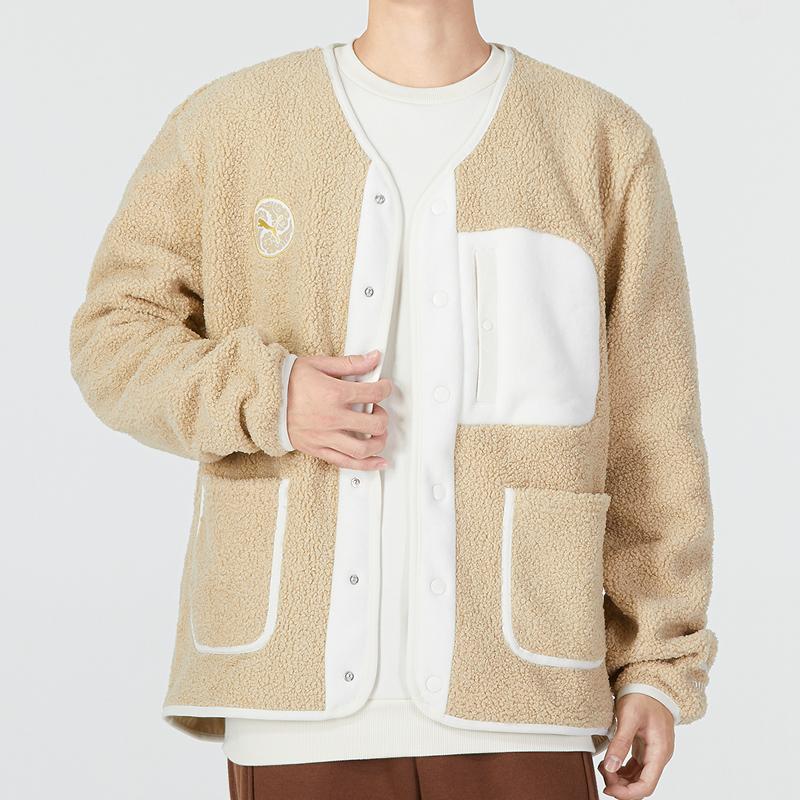 Puma Colorblock Pocket Sport Fleece Casual Faux Shearling Jacket Men Jackets Khaki 539915-12