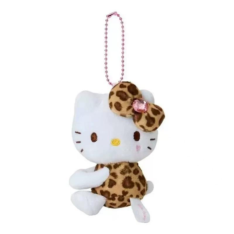 Kawaii Hello Kitty Plush Keychain Leopard Print Pink Tail Stuffed Pendant Bag Charm Backpack Decor Cute Gift for Teen Girls