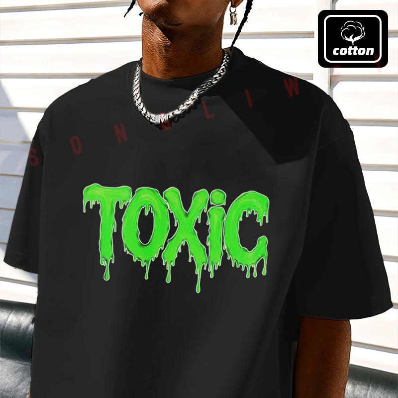 Shirt Cotton Casual Toxic Dripping Green Text Graphic Motorcycle T-shirts Mens Summer Cycling S