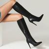 Модные женские сапоги до колена, сексуальные туфли с острым носком, осень-зима, черные, белые, на каблуке, длинные сапоги, женская обувь для вечеринок, большой размер 45