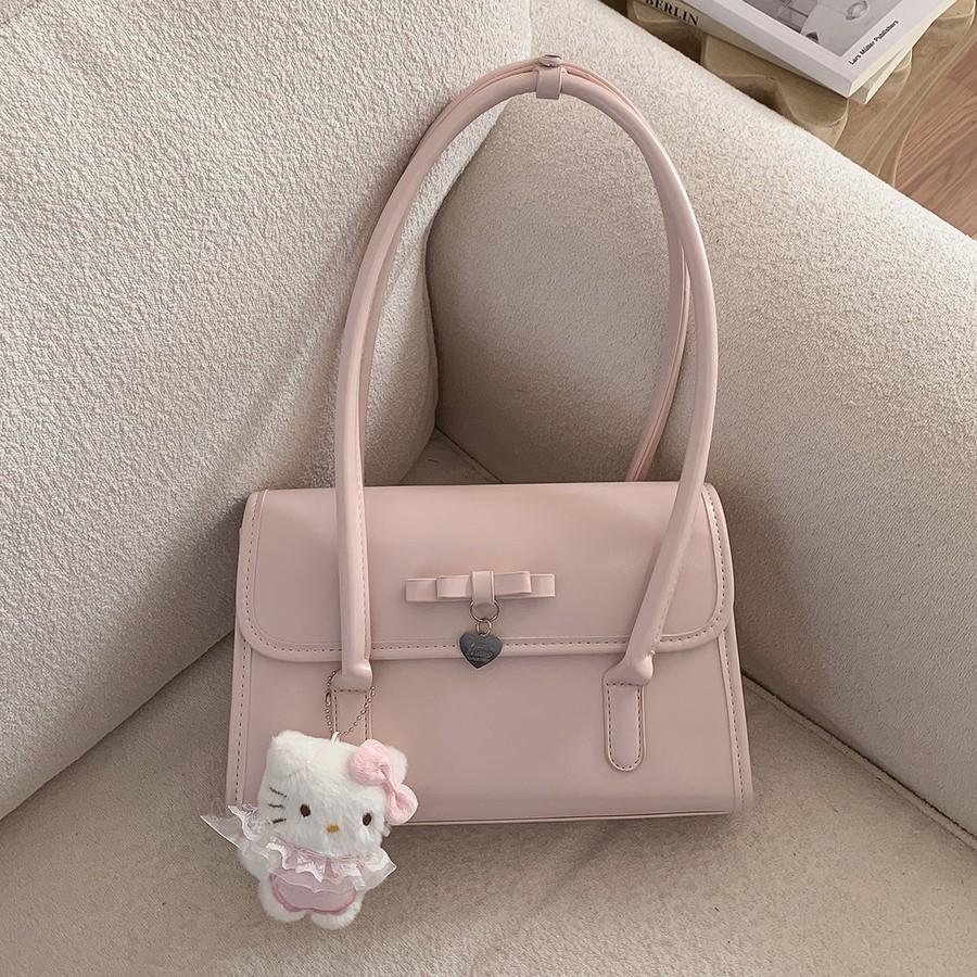 IELGY Spring Simple Oil Wax Leather Commuter Fashion Bow One-Shoulder Armpit Bag