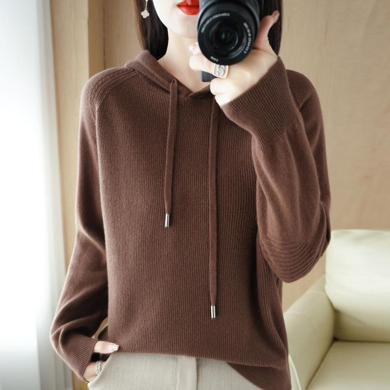 INDFS Женская мода повседневная осень-зима однотонный принт длинный рукав с капюшоном свитера