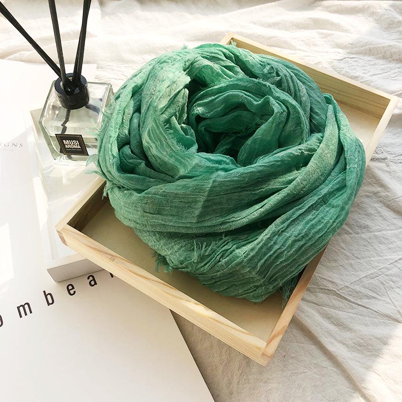 Vintage Crinkle Cotton Linen Scarf for Men Women Solid Color Autumn Winter Warm Pashmina Fringed Edge Soft Shawls and Wraps