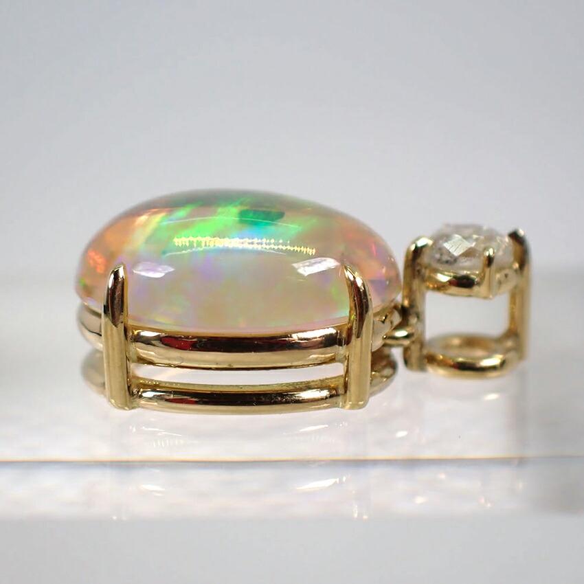 [New] K18 Fire Opal/Diamond OV Pendant Top [f5-3]
